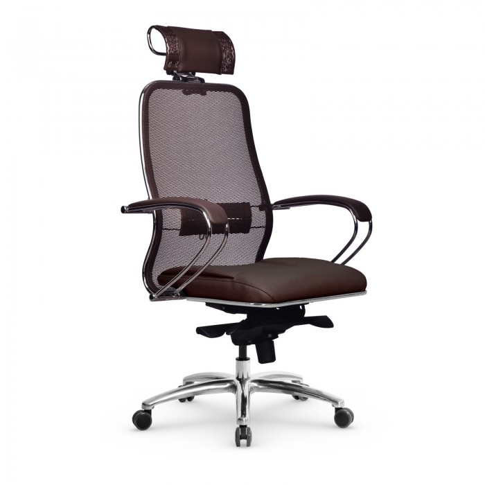 Кресло Samurai SL-2.04 MPES сетка/кожа, темно-коричневый купить со скидкой